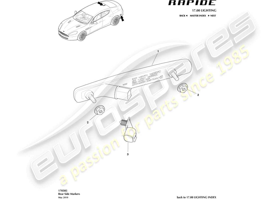 aston martin rapide (2016) rear side markers part diagram