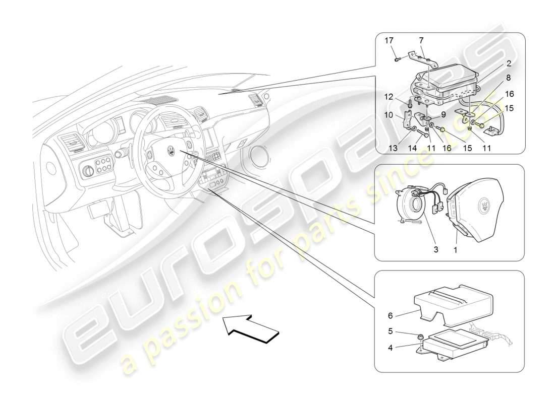 maserati granturismo (2008) front airbag system parts diagram
