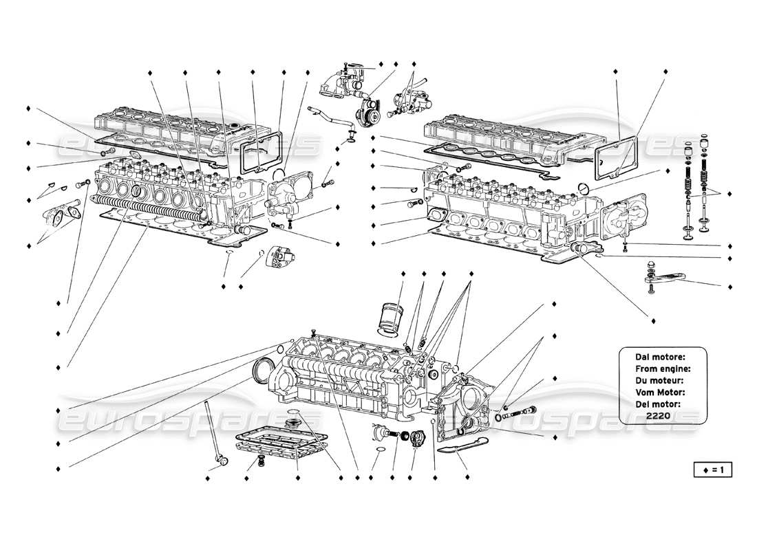 lamborghini diablo sv (1999) engine gasket kit parts diagram
