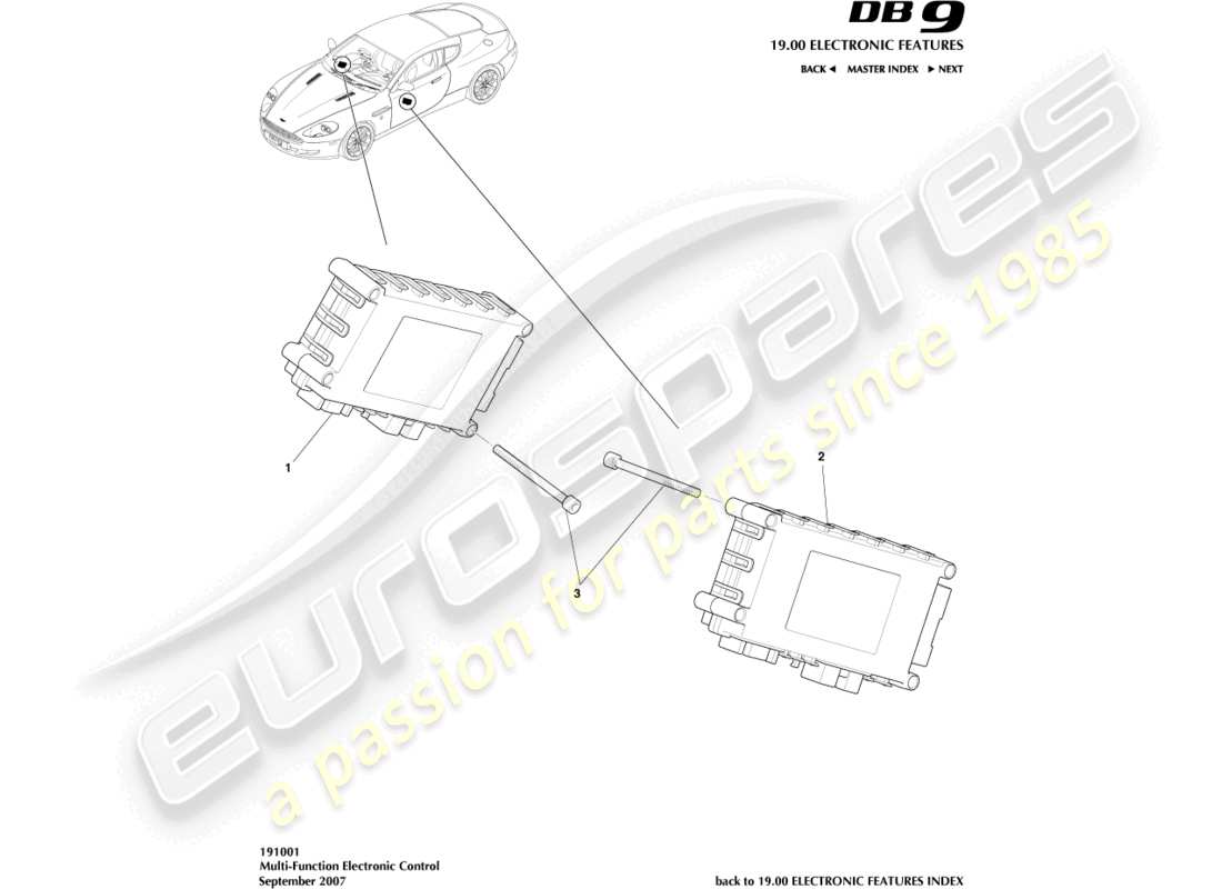 aston martin db9 (2006) multi-function control part diagram