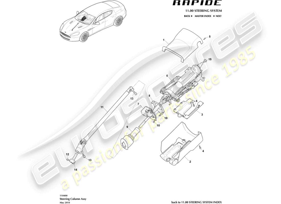 aston martin rapide (2019) steering column assembly parts diagram
