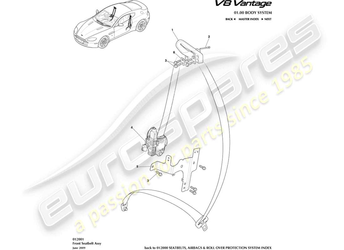 aston martin v8 vantage (2015) front seat belts part diagram