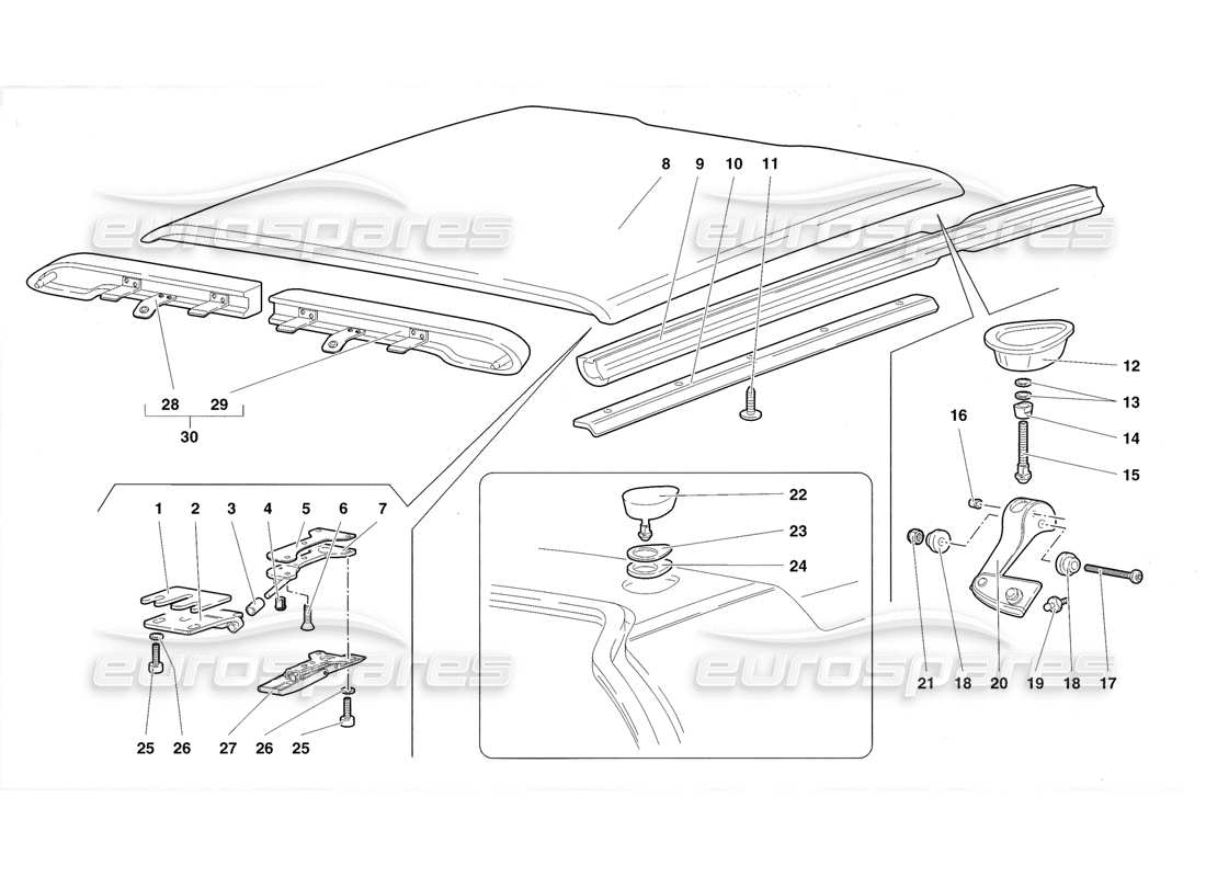 lamborghini diablo roadster (1998) roof parts diagram