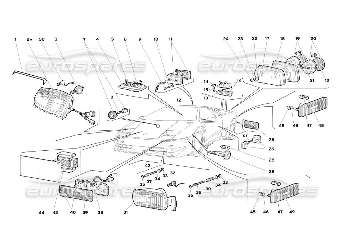 lamborghini diablo sv (1999) lights (when ordering state whether car has carbon protection) parts diagram