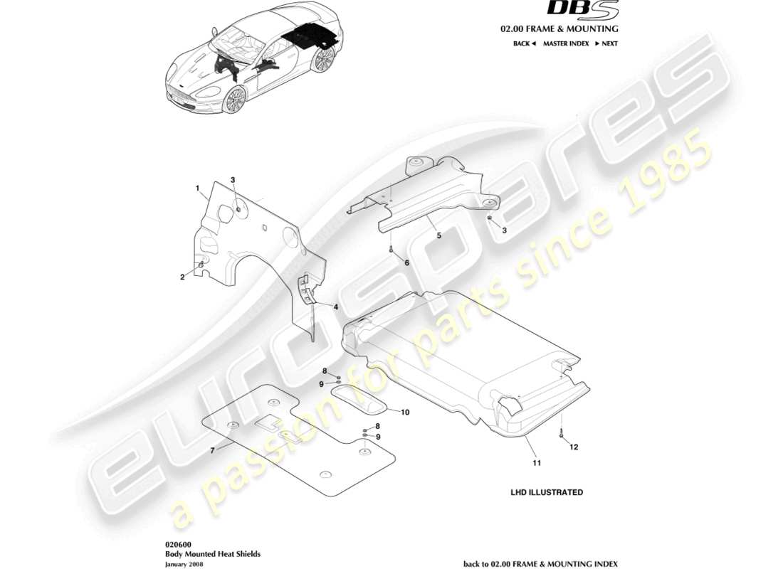 aston martin dbs (2008) splash & heat shields part diagram