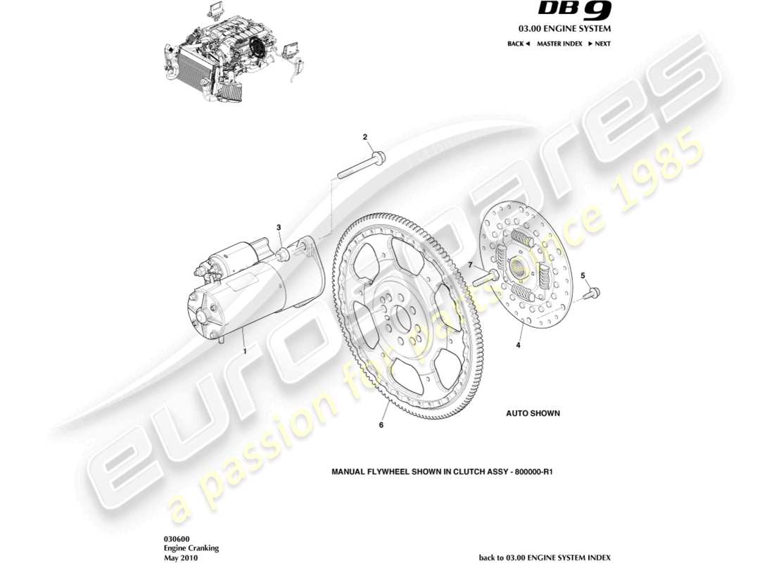 aston martin db9 (2009) starter motor part diagram