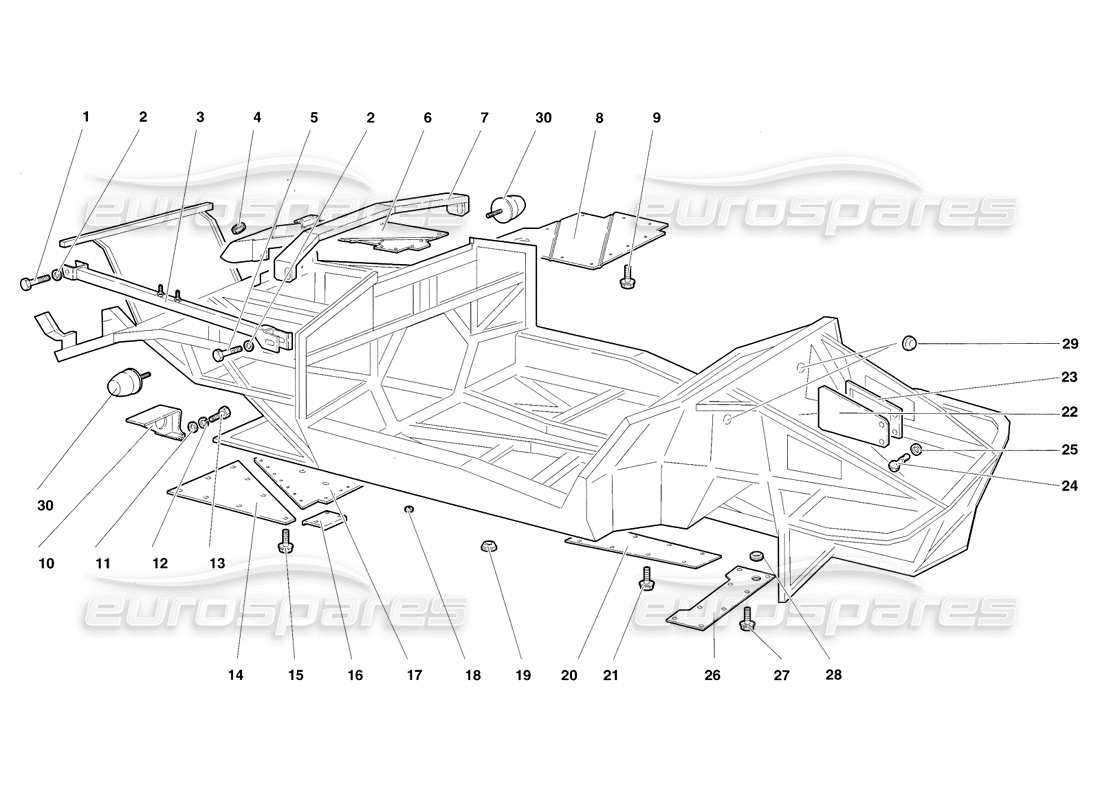 lamborghini diablo sv (1998) frame elements parts diagram