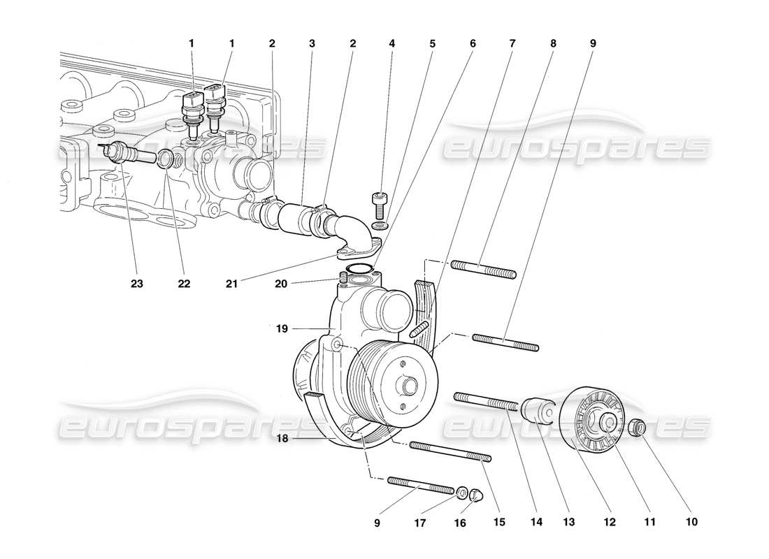 lamborghini diablo sv (1998) water pump parts diagram