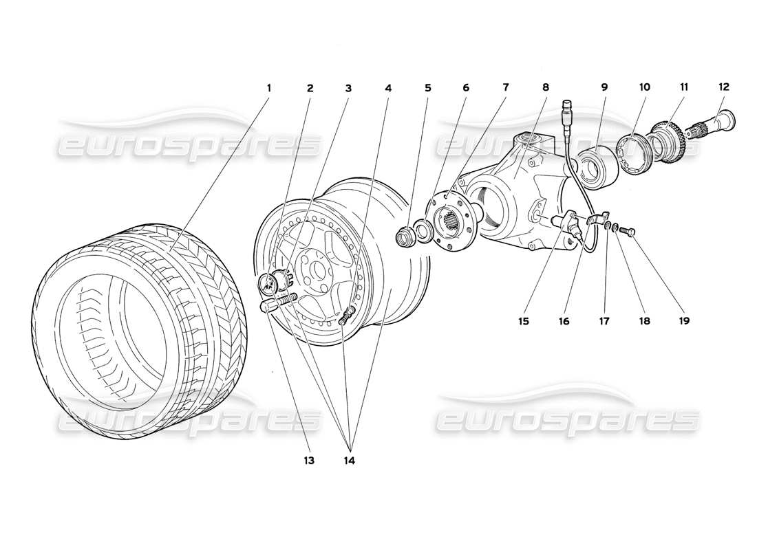 lamborghini diablo sv (1999) front wheel and hub carrier part diagram