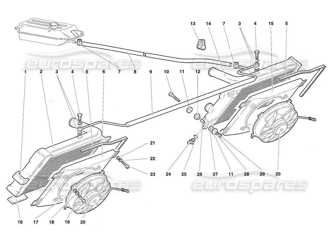 lamborghini diablo sv (1997) radiators and electro-fans parts diagram
