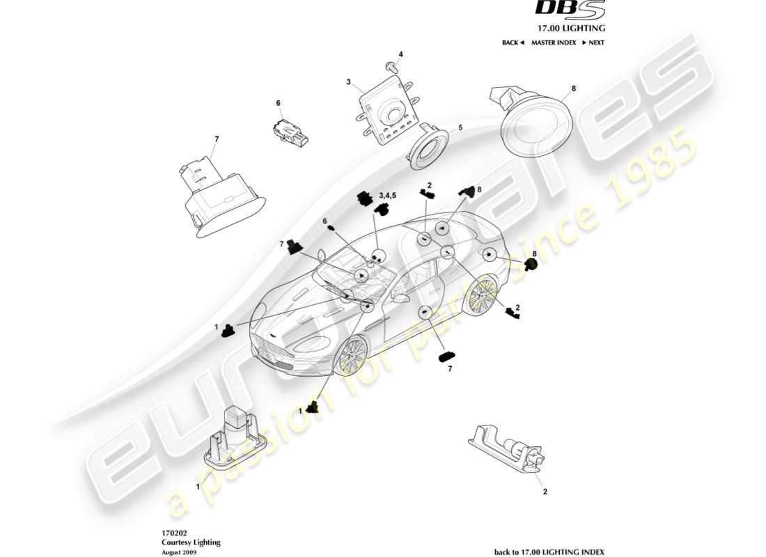 aston martin dbs (2007) courtesy lighting part diagram