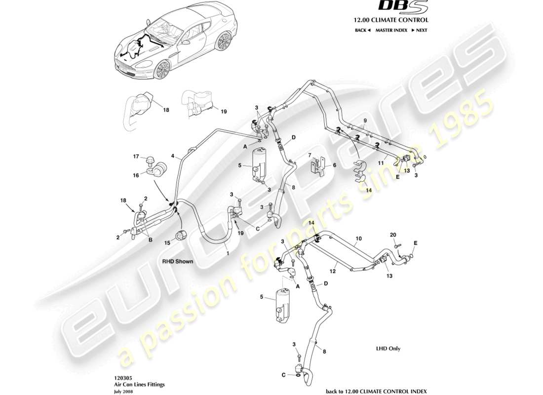 aston martin dbs (2013) air con lines parts diagram