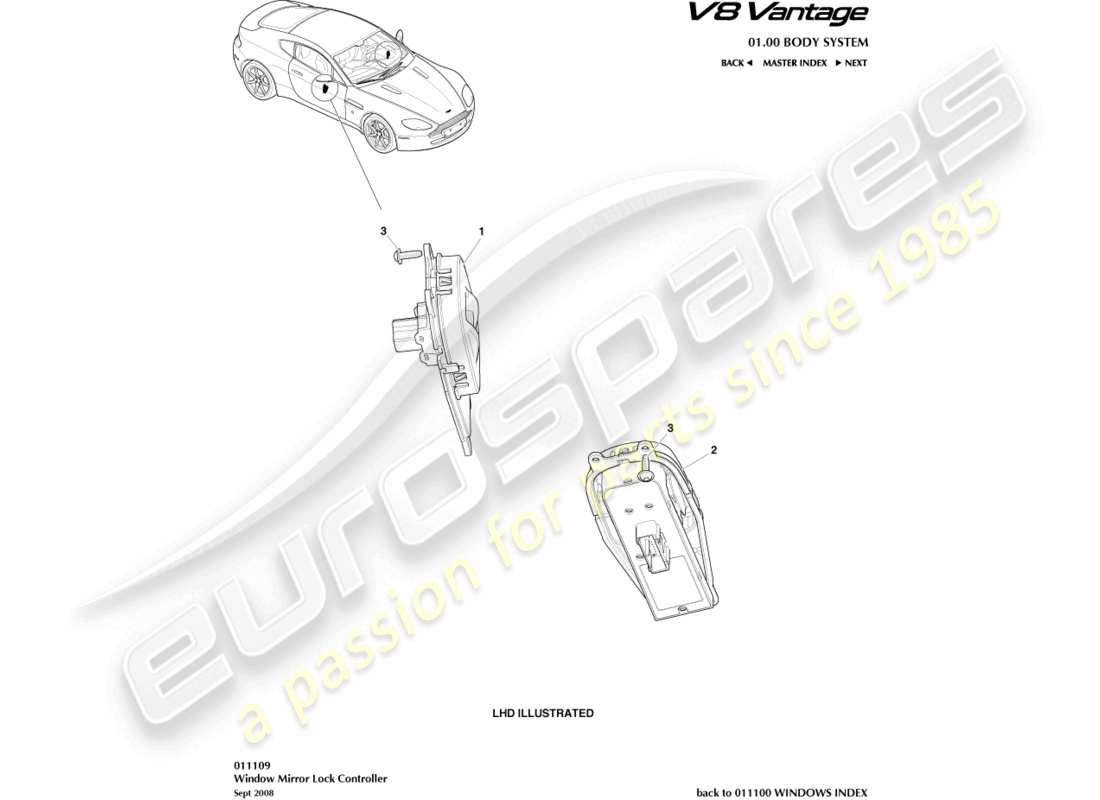 aston martin v8 vantage (2018) window/mirror lock controller part diagram