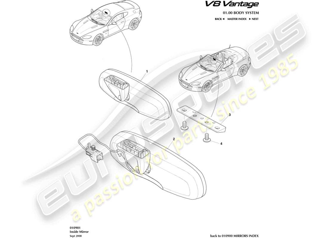 aston martin v8 vantage (2018) interior mirror part diagram