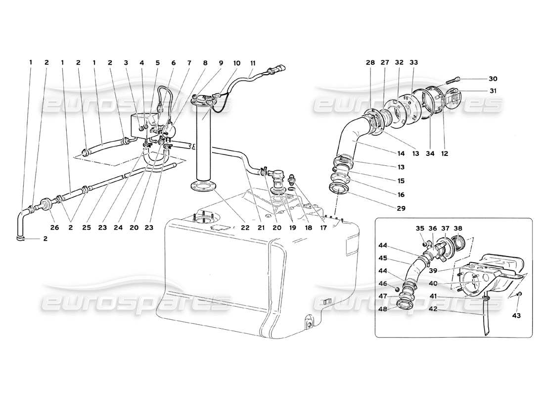 lamborghini diablo sv (1999) fuel system (for cars without fast fuel insertion) part diagram