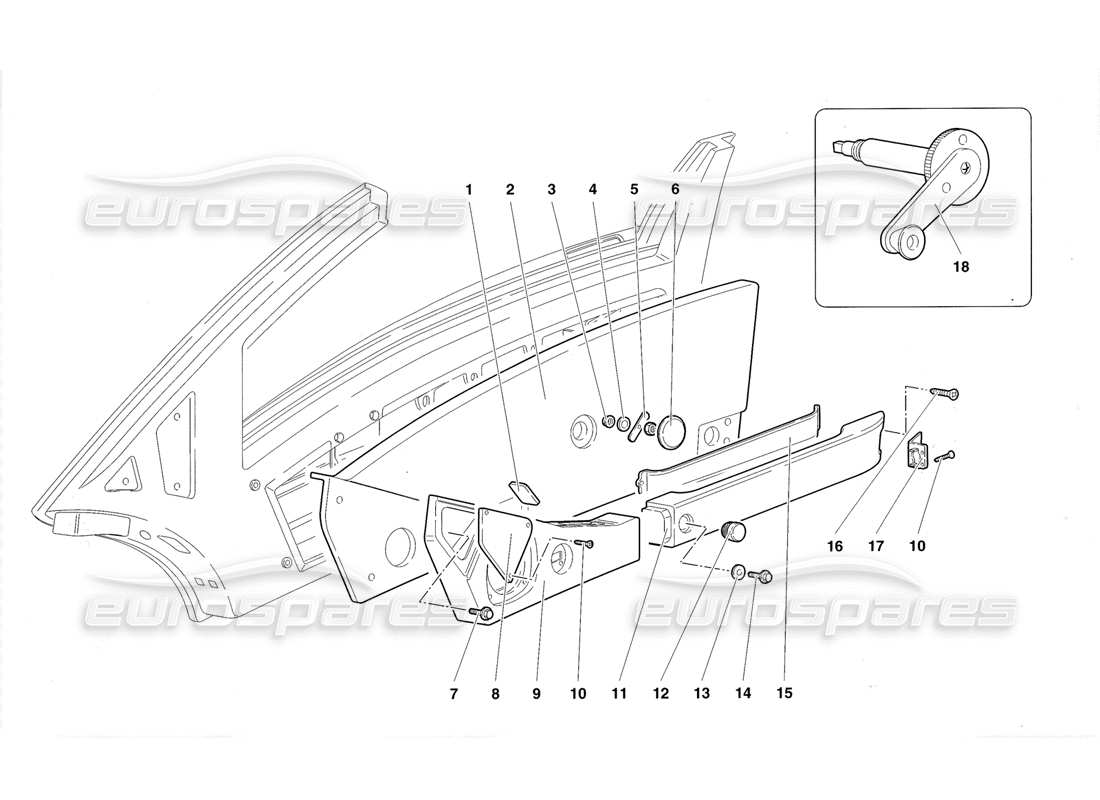 lamborghini diablo roadster (1998) doors parts diagram