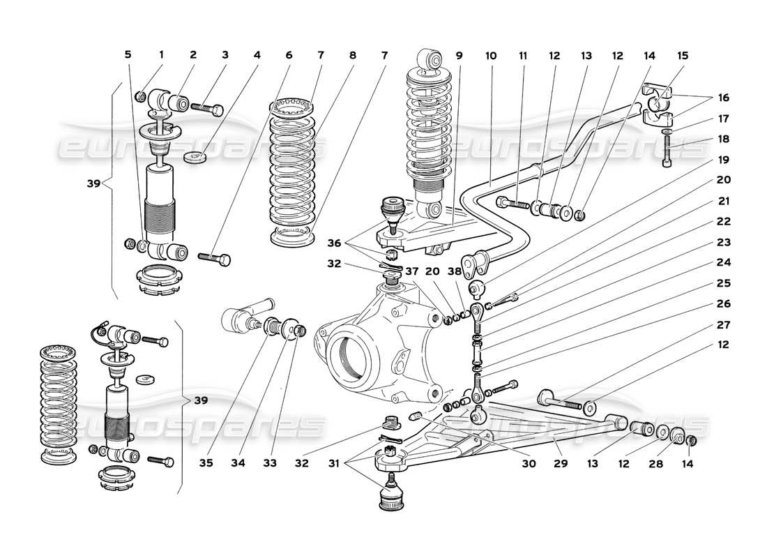 lamborghini diablo sv (1999) front suspension part diagram