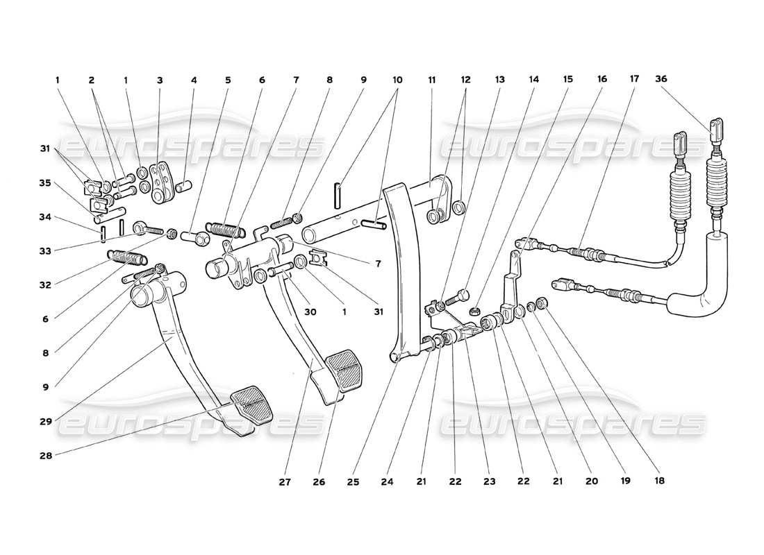 lamborghini diablo sv (1999) pedals parts diagram