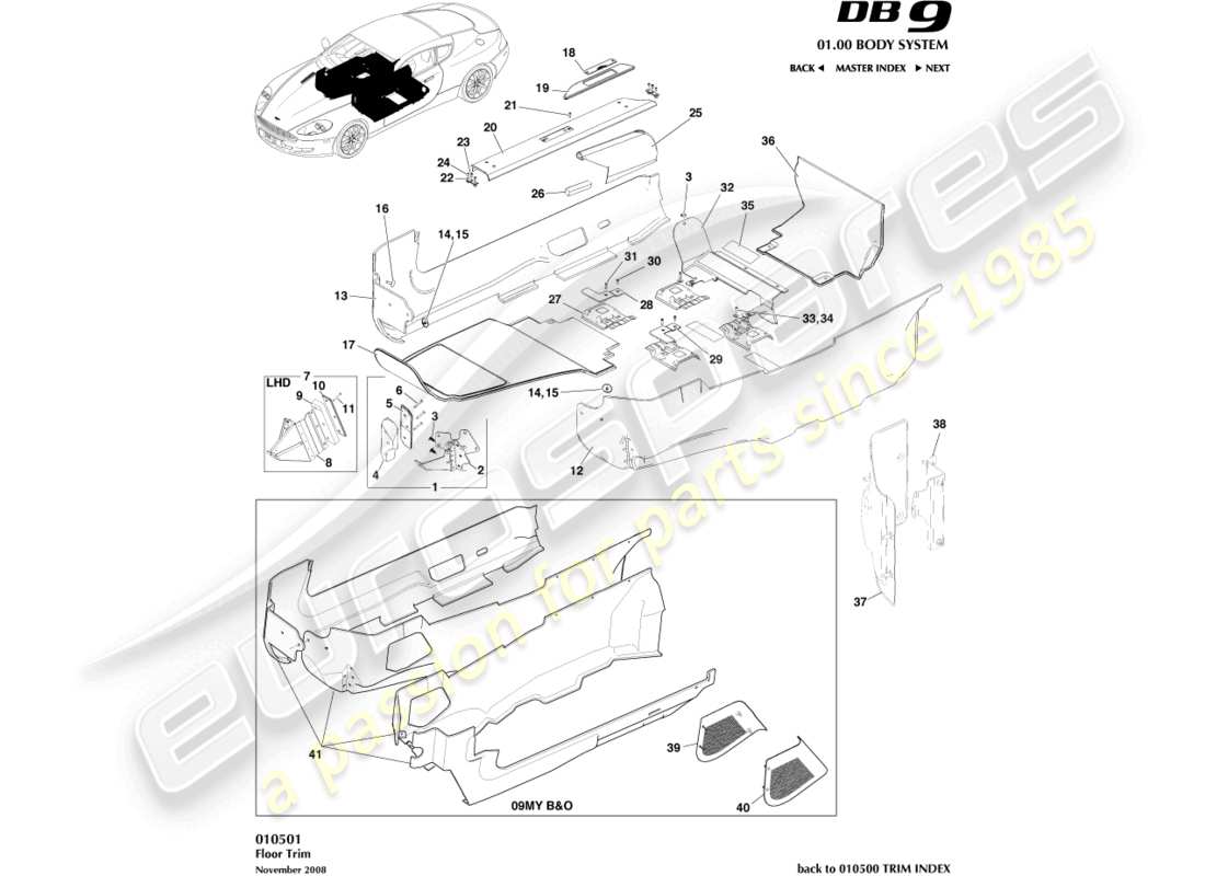 aston martin db9 (2005) floor trim part diagram