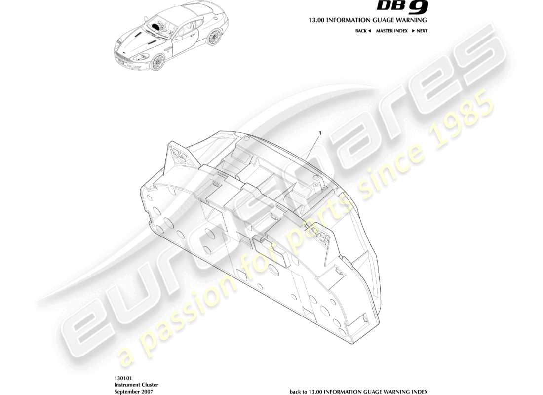 aston martin db9 (2008) instrument cluster part diagram