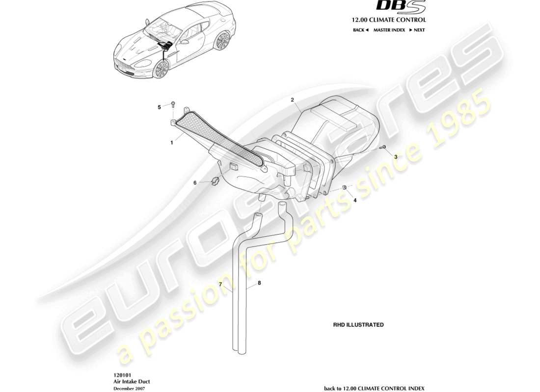 aston martin dbs (2009) air intake ducts part diagram