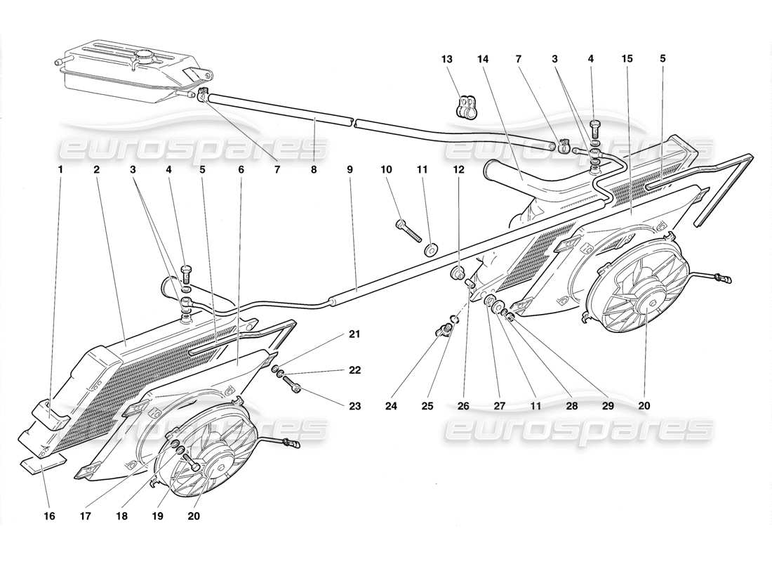 lamborghini diablo sv (1998) radiators and electro-fans parts diagram