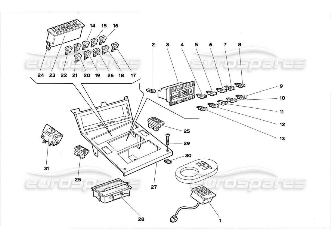 lamborghini diablo gt (1999) tunnel panel instruments parts diagram