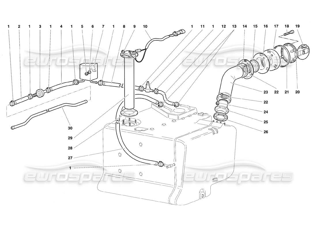lamborghini diablo sv (1997) fuel system parts diagram