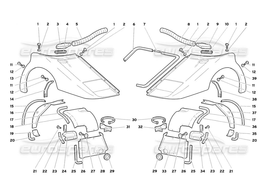 lamborghini diablo sv (1999) front body elements parts diagram