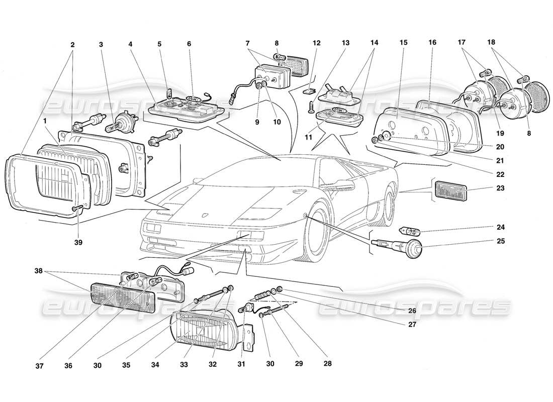 lamborghini diablo sv (1997) lights parts diagram