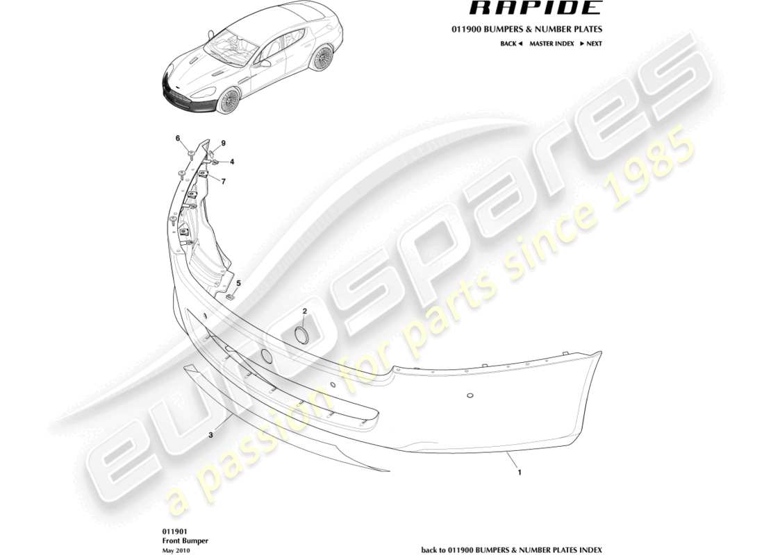 aston martin rapide (2014) front bumper part diagram