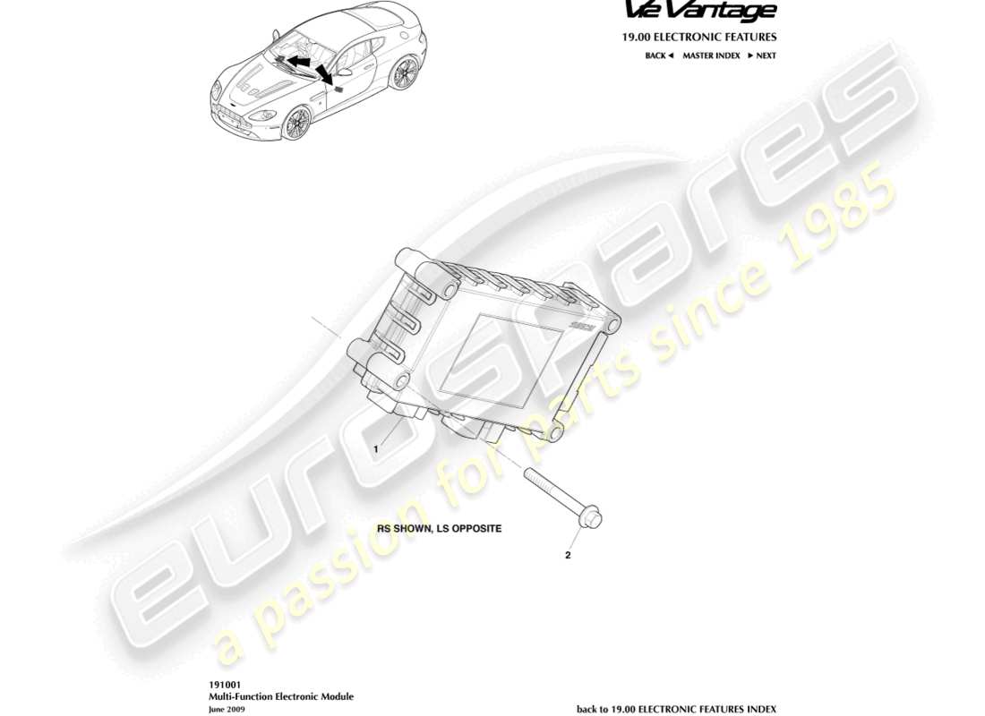 aston martin v12 vantage (2011) multi-function control part diagram