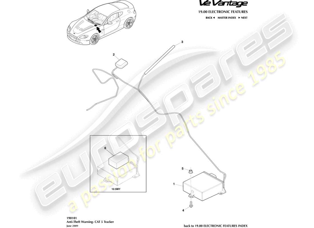 aston martin v12 vantage (2011) tracker part diagram