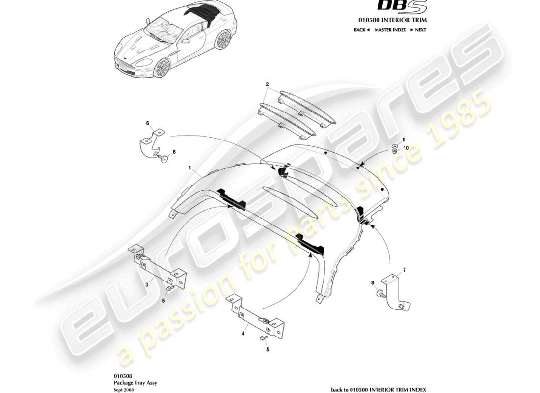 aston martin dbs (2012) package tray assembly part diagram