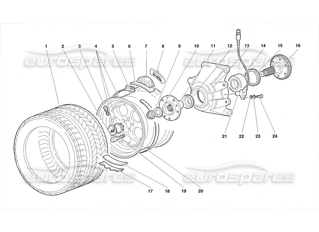 lamborghini diablo roadster (1998) rear wheel and hub carrier part diagram