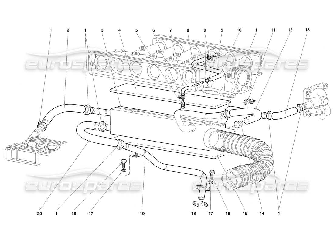 lamborghini diablo sv (1998) engine oil breathing system part diagram