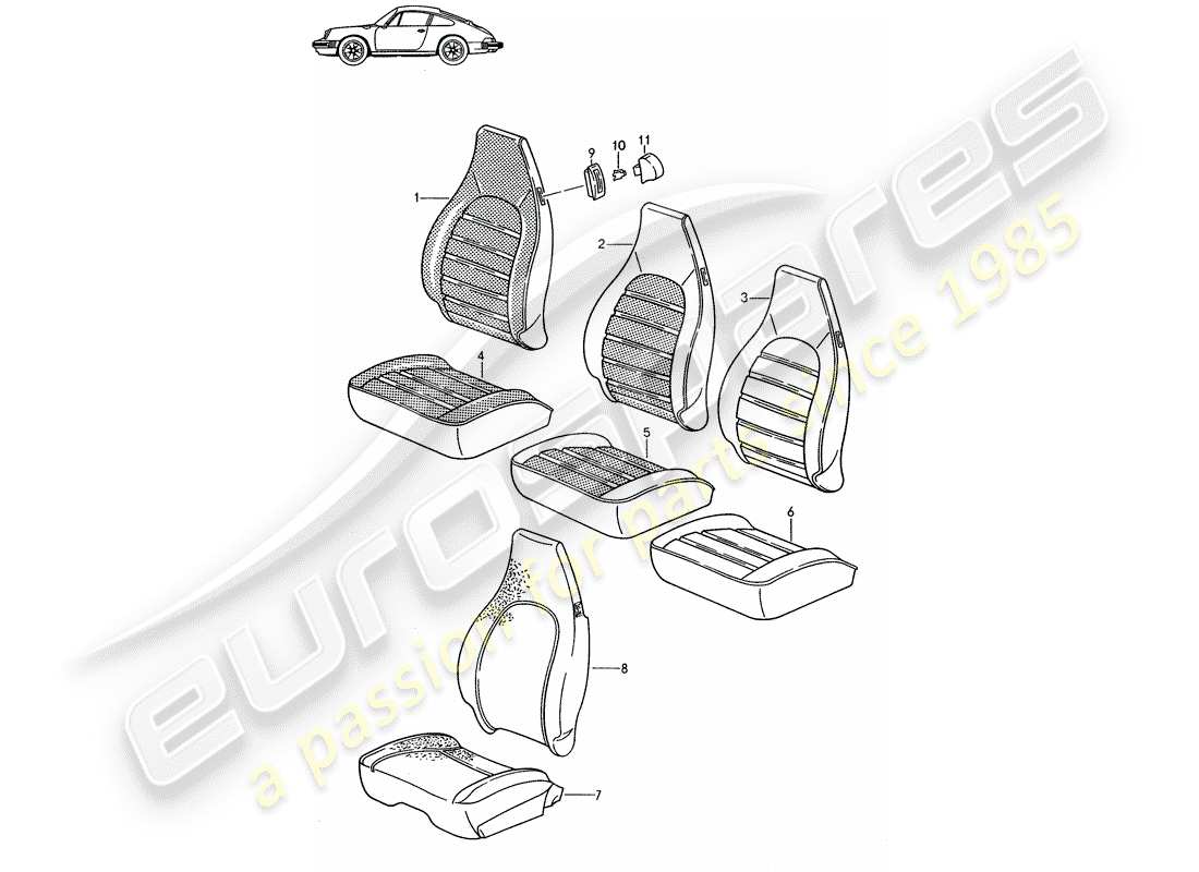 a part diagram from the porsche 1998 (seats for 944/968/911/928) parts catalogue