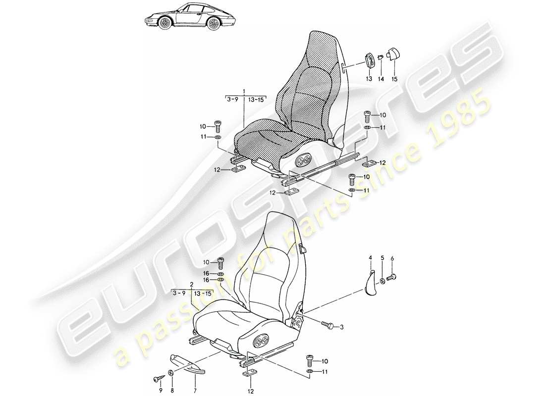a part diagram from the porsche 1998 (seats for 944/968/911/928) parts catalogue