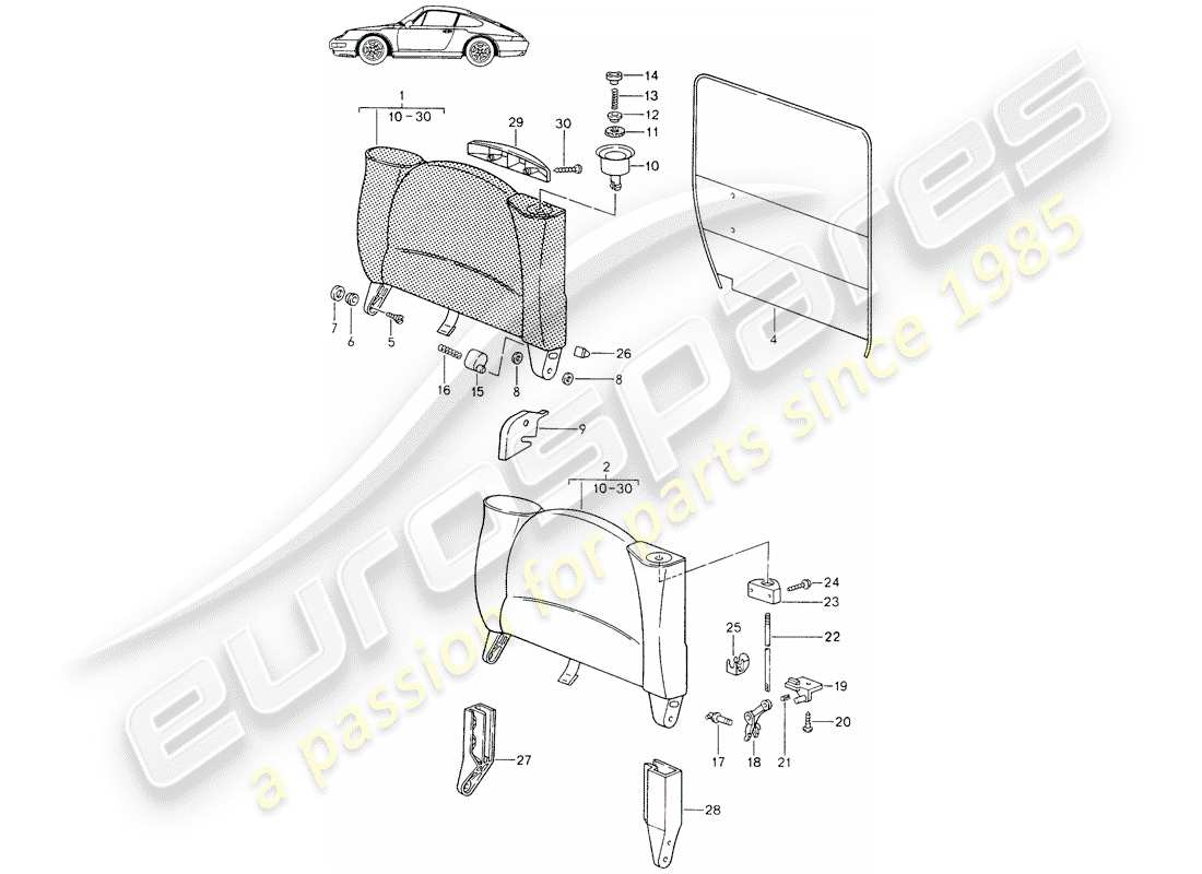 a part diagram from the porsche 1990 (seats for 944/968/911/928) parts catalogue