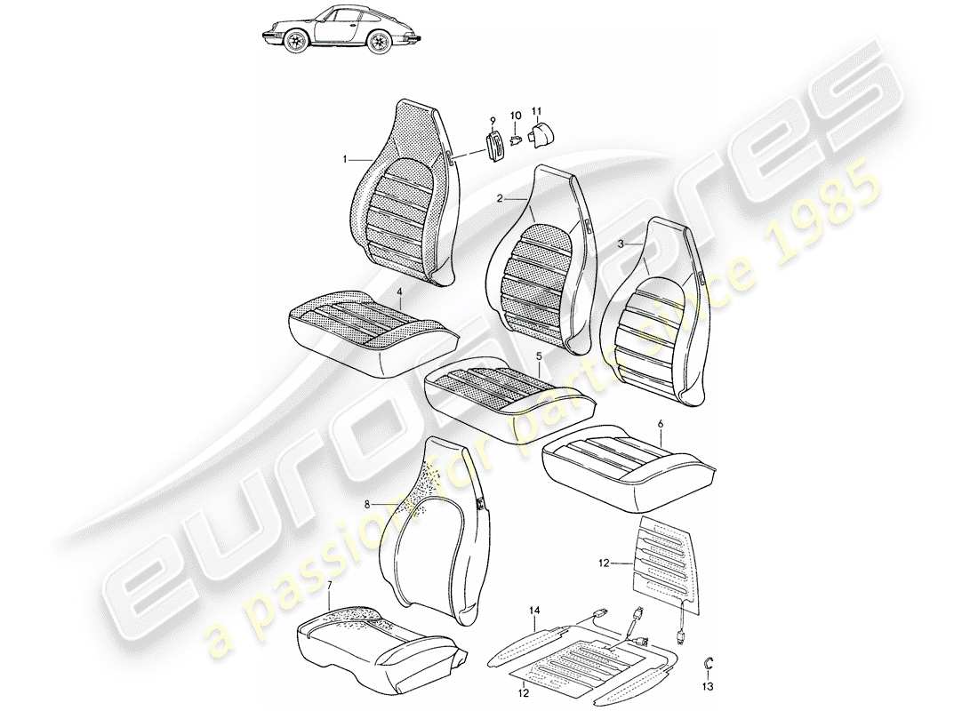 a part diagram from the porsche 1986 (seats for 944/968/911/928) parts catalogue