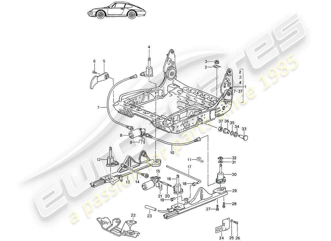 a part diagram from the porsche 1988 (seats for 944/968/911/928) parts catalogue