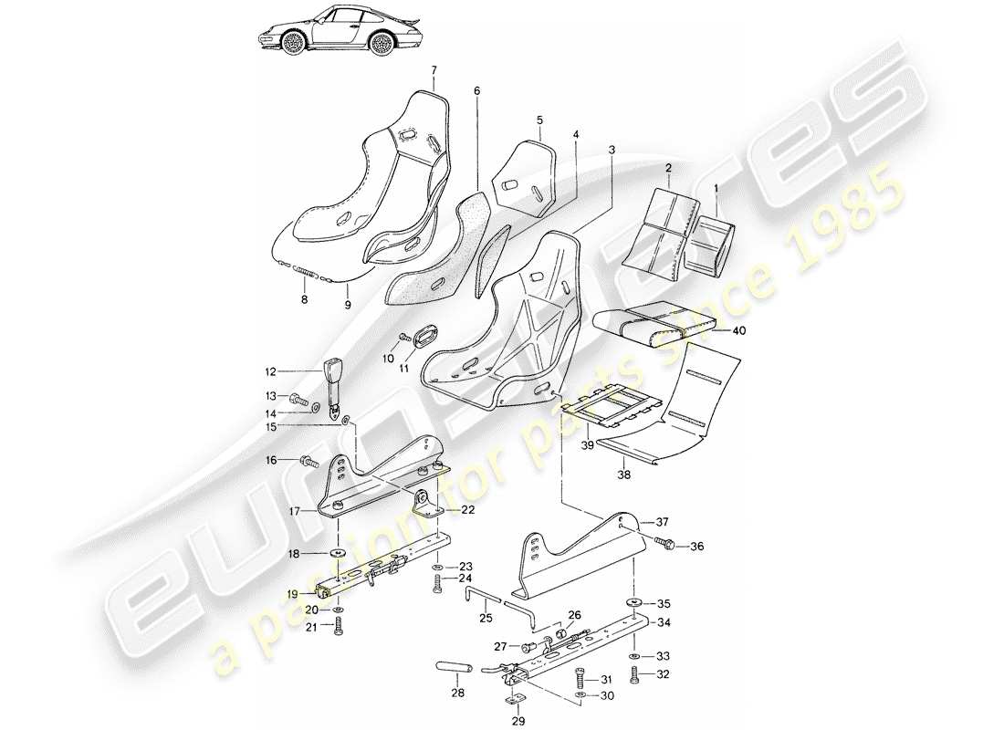 a part diagram from the porsche 1988 (seats for 944/968/911/928) parts catalogue