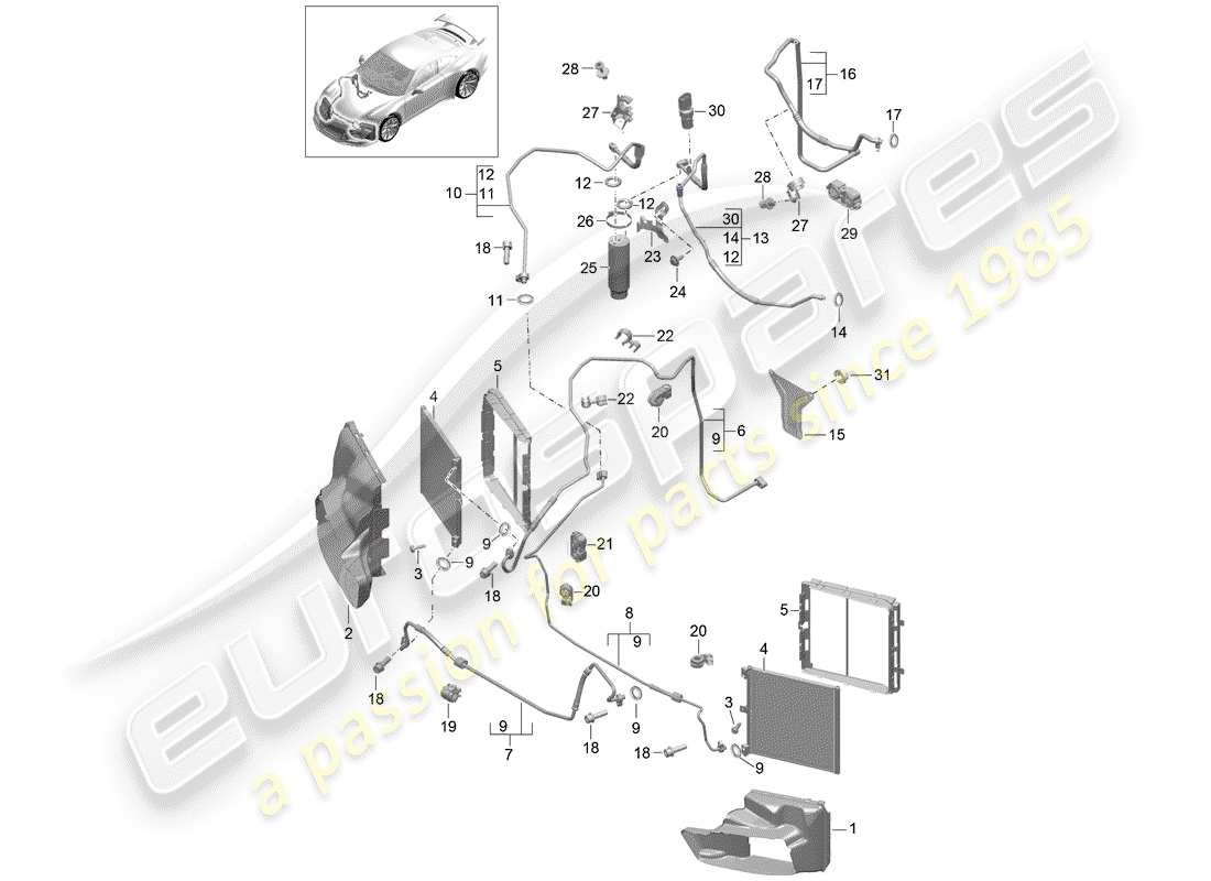 porsche 2020 (991-2 r/gt3/rs) refrigerant circuit part diagram