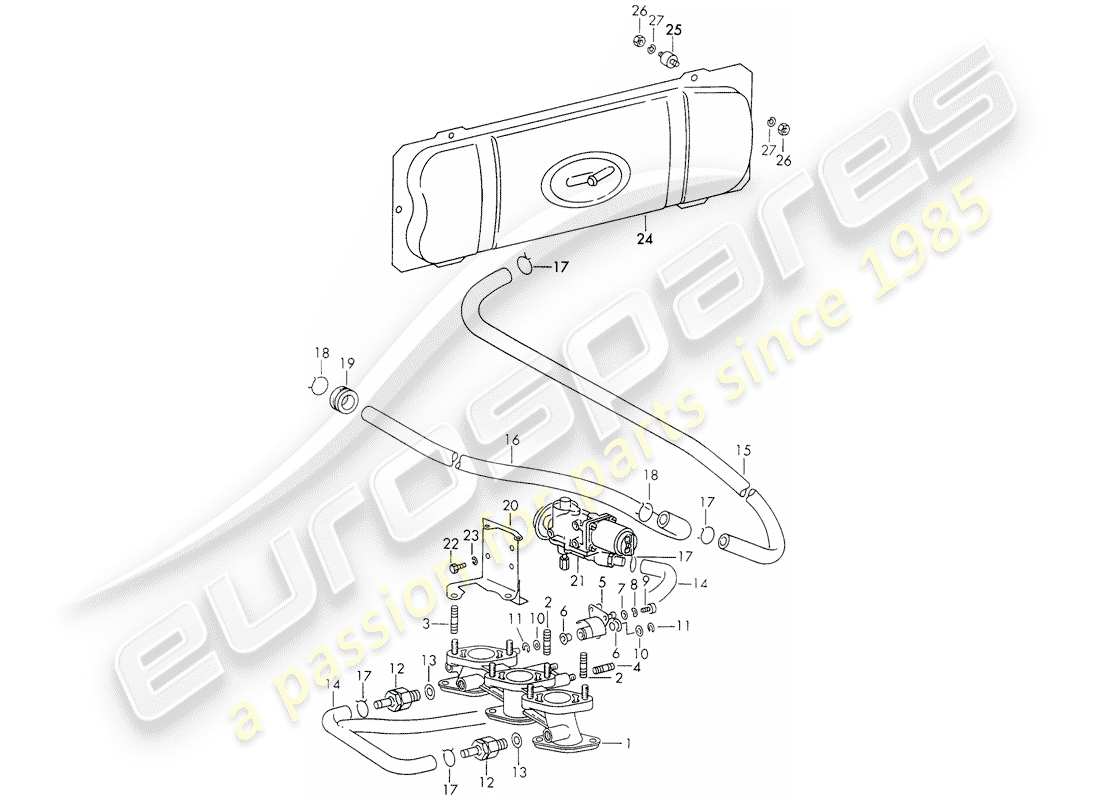 porsche 1970 (911) vacuum system - for - clutch release - d - mj 1972>> part diagram