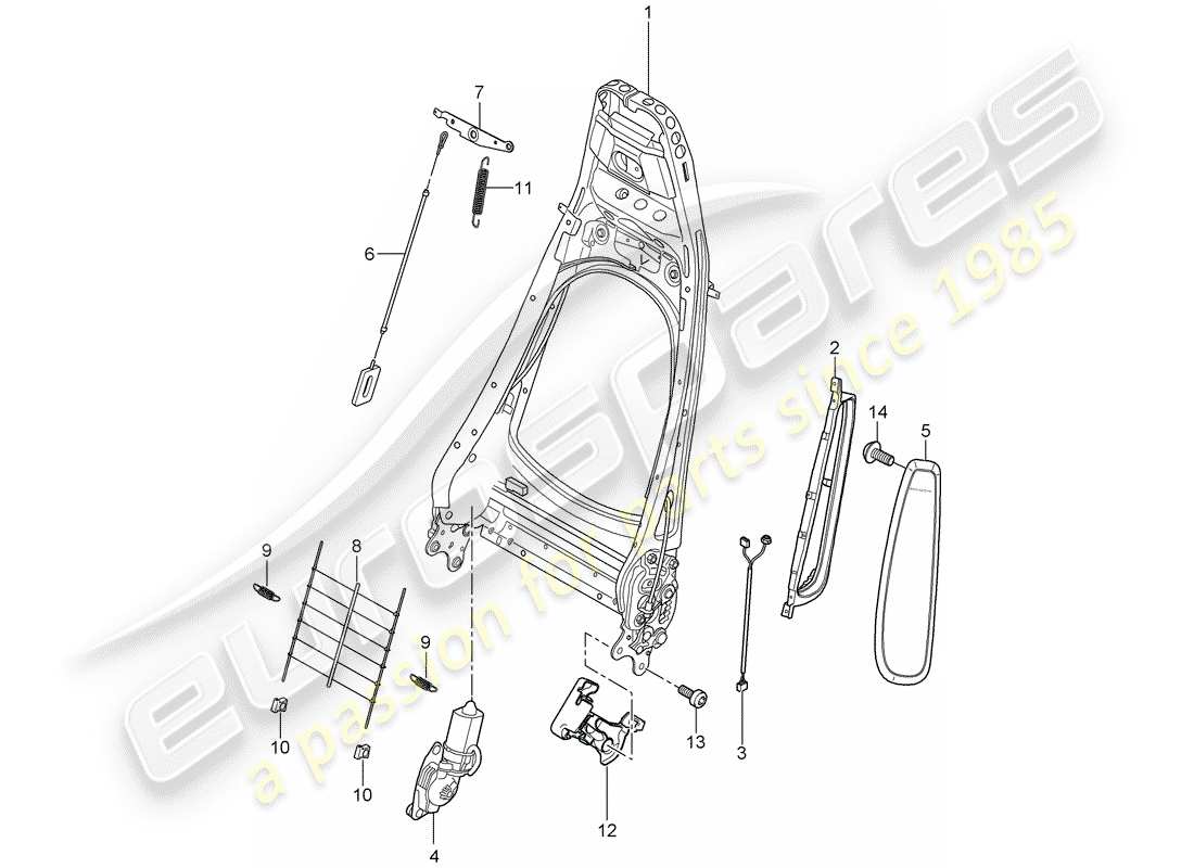 porsche 2007 (997-1) backrest frame part diagram