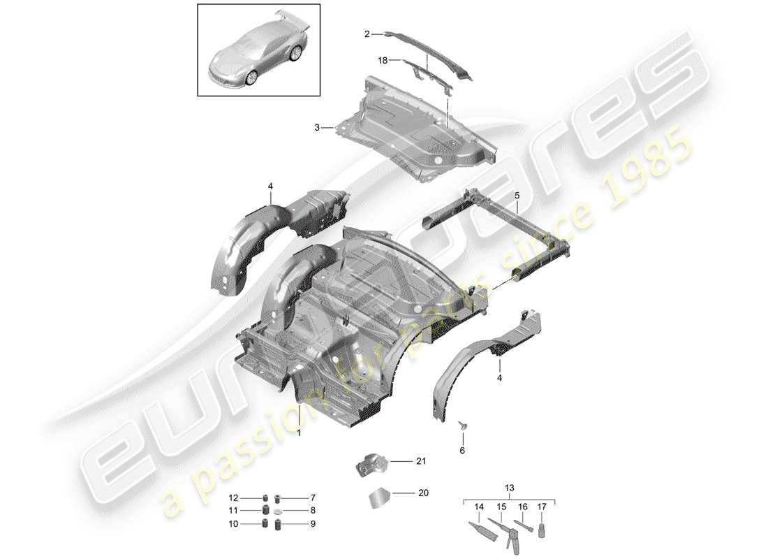 porsche 2018 (991-2 r/gt3/rs) rear end part diagram