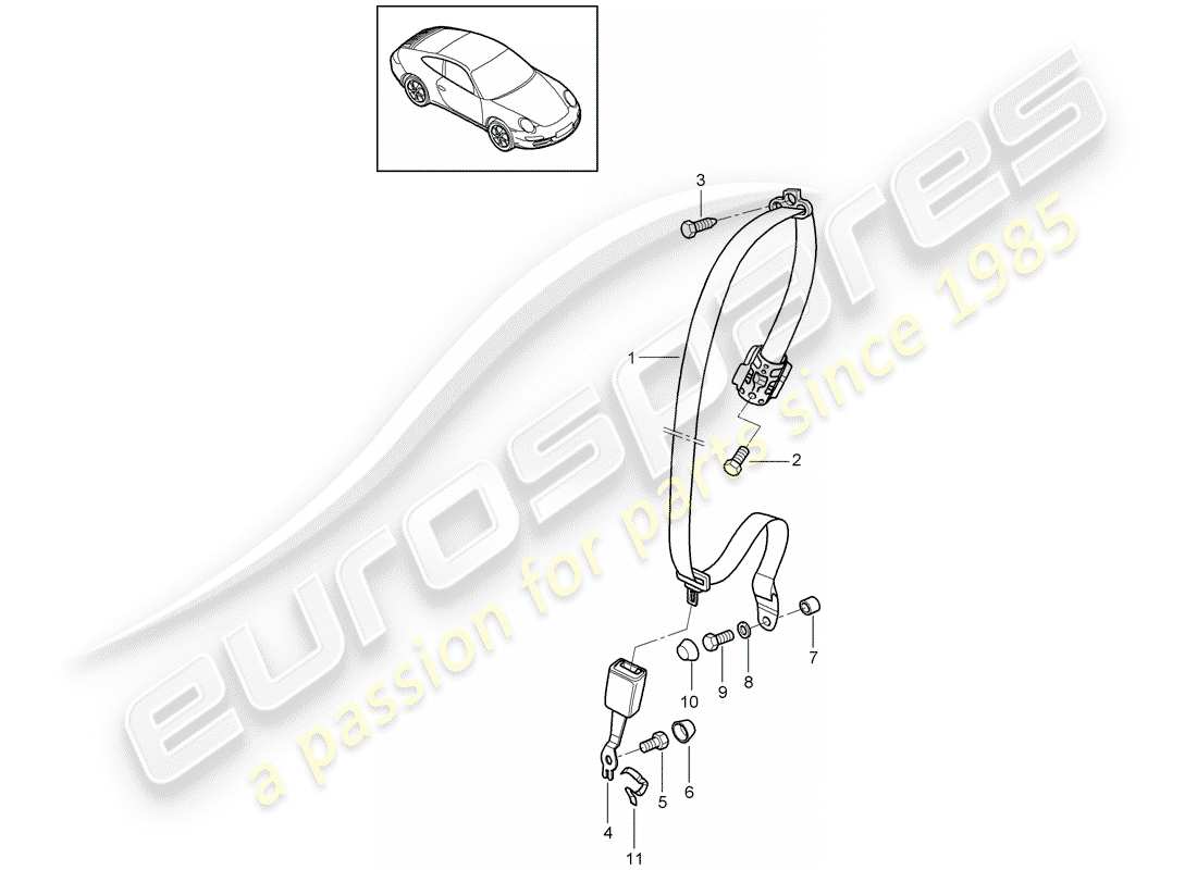 porsche 2010 (997-2) seat belt part diagram