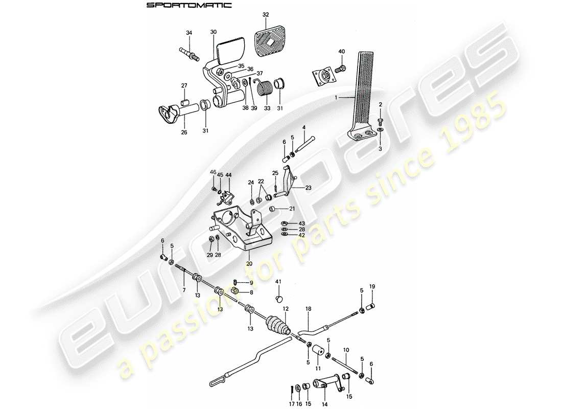 porsche 1977 (911) brake and acc. pedal assembly part diagram
