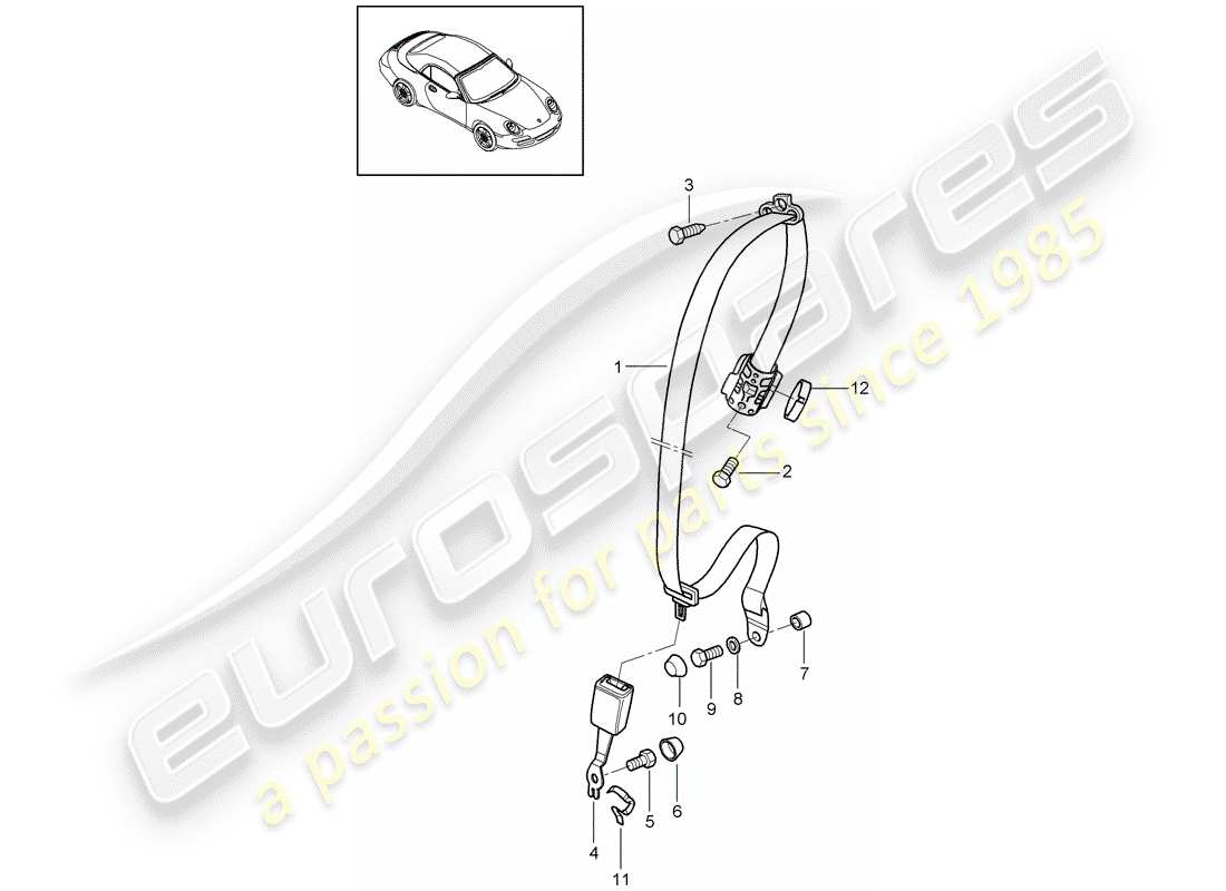 porsche 2010 (997-2) seat belt part diagram