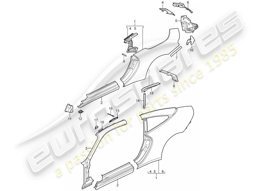 porsche 2007 (997-1) side panel part diagram